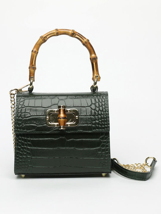 Damen-Flap-Tasche aus Leder in Olivgrün