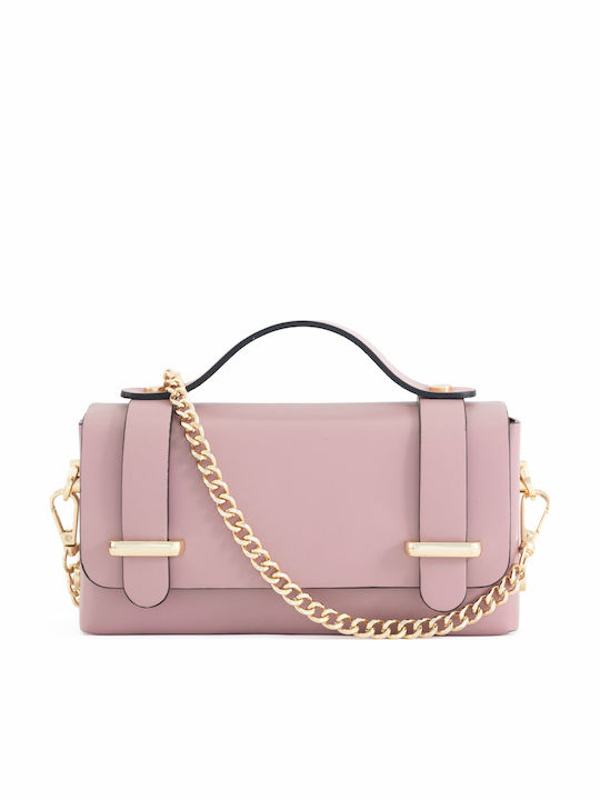 Damen-Flap-Tasche aus Leder in Rosa