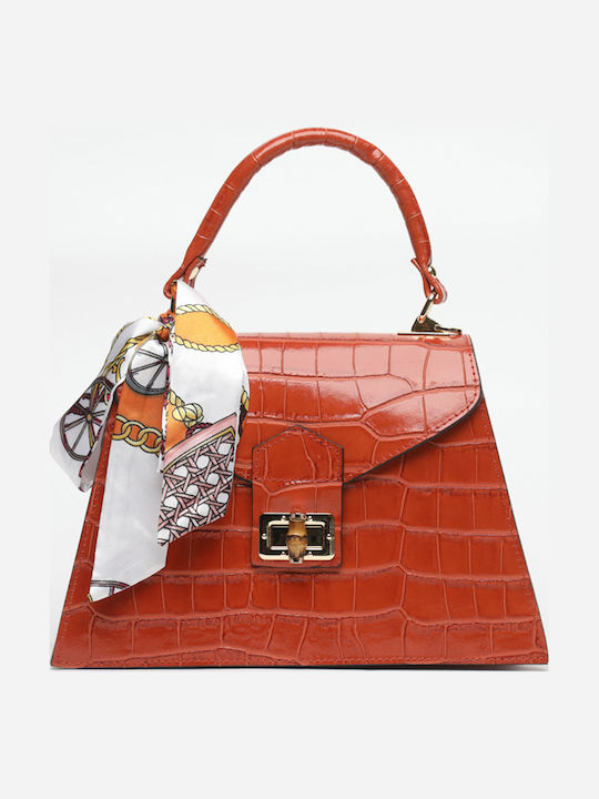 Orangefarbene Damen-Ledertasche zum Umhängen