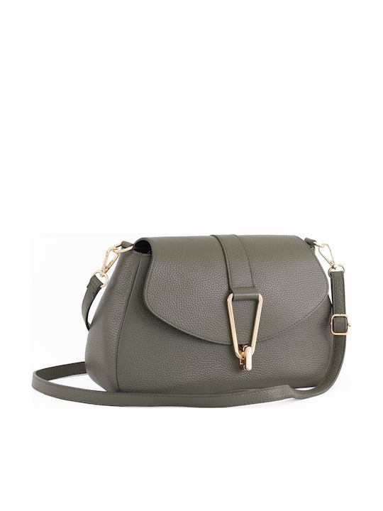 Olivgrüne Damen-Schultertasche aus Leder
