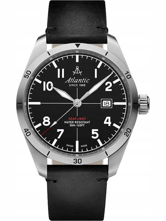 Men’s Watch 22mm Battery with Black Leather Strap