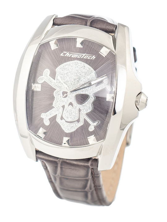 Men's Watch 40mm Battery-Powered with Leather Strap Silver
