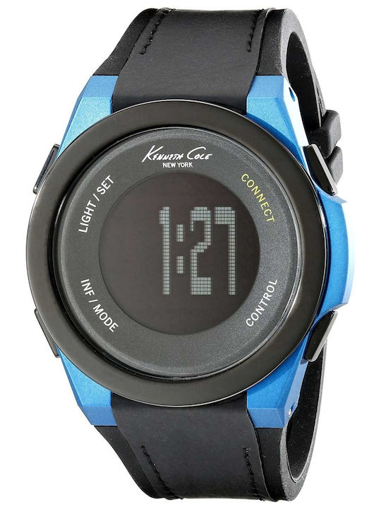 Digital Men's Watch 47mm Battery-Powered with Silicone Strap Blue