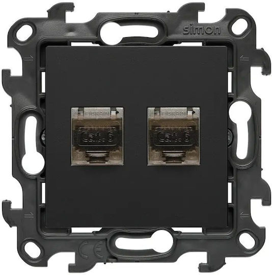 Kontakt-Simon Simon Διπλός Μηχανισμός Πρίζας Δικτύου RJ45 σε Μαύρο Χρώμα N62.01/49