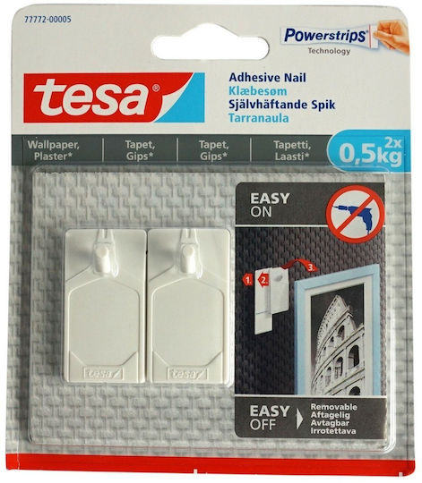 Tesa 77772 Κρεμαστράκι με Αυτοκόλλητο Πλαστικό Λευκό