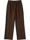 Women's Fabric Trousers with Elastic Waist Brown