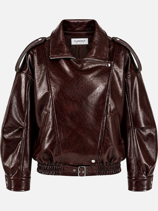 Glamorous Leather Women's Biker Jacket Deep Mahogany