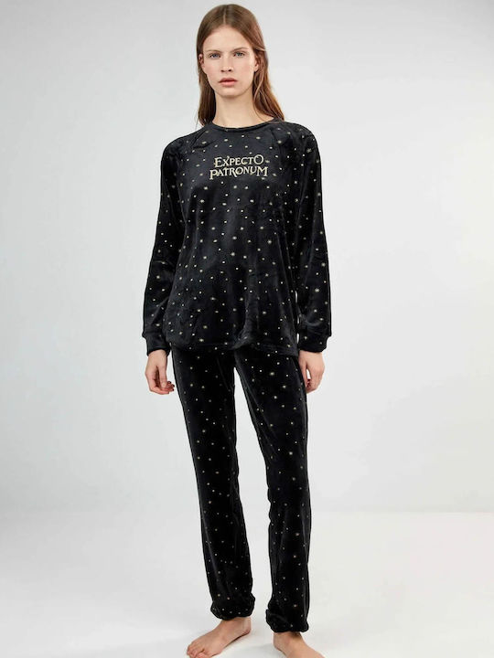 Gisela Set de Pijamale de Iarnă pentru Femei Negru