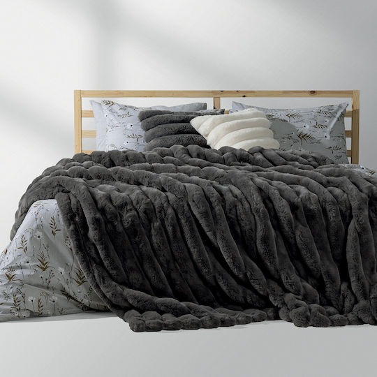 Lino Home Natt Faux Fur Double Blanket 220x240cm Grey