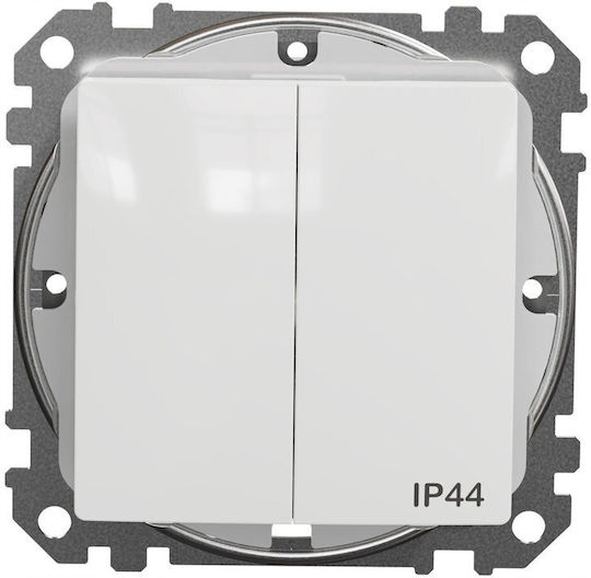 Schneider Electric Sedna Waterproof Recessed Double Wall Switch Without Frame White