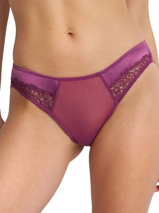 Damen-Brazil-Slip mit Spitze in Himbeerrot