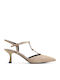 Leather Pointed Toe Heels with Strap Taupe