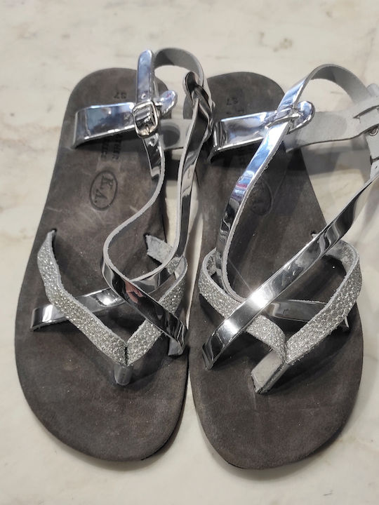 K.L. Grey Leather Women's Sandals