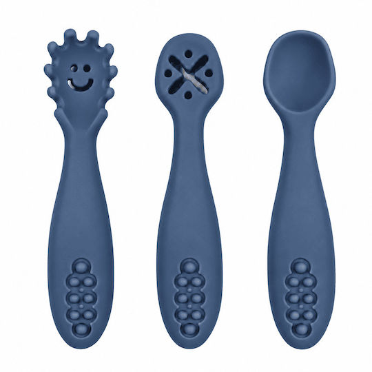 Queen Mother Baby-Besteckset aus Silikon Blau 3-tlg.