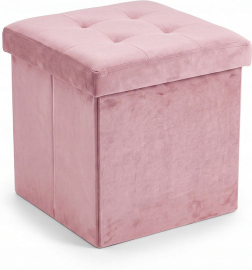 Taburet Pliabil pentru Living cu Spațiu de Depozitare, Tapițat cu Catifea Roz, 38x38x38 cm