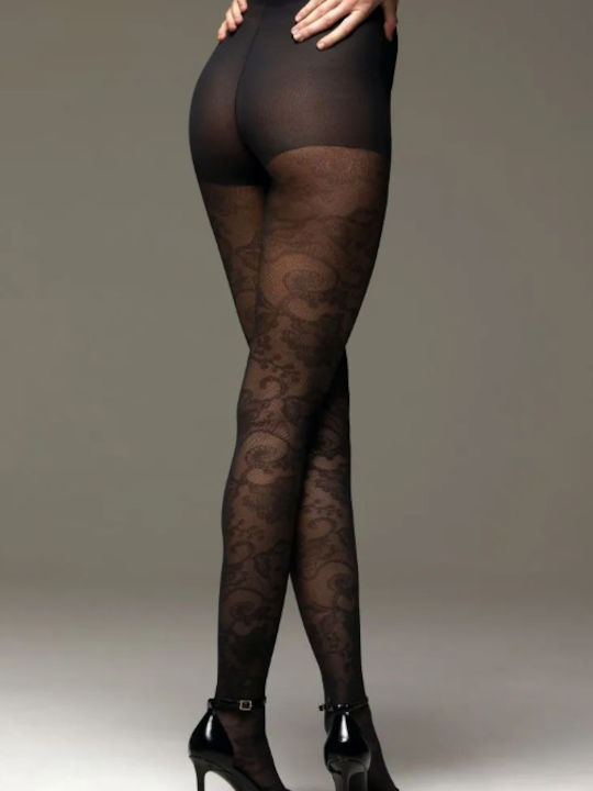 Netzstrumpfhose für Damen 40 Den Schwarz Floral