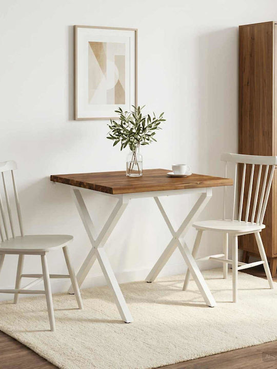 Square Dining Table Solid Wood & Metal Brown 70...