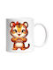 A Female Tiger Making a Heart-Shaped Gesture, Affection, Bow, Valentine's Day White Ceramic Mug 330ml (Personalized)