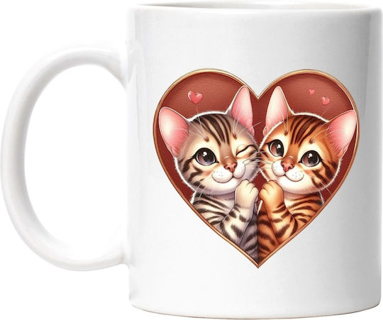 2 Kittens Sitting In a Heart, Closeness, Valentine's Day, Understanding Ceramic White Mug 330ml (Personalized)