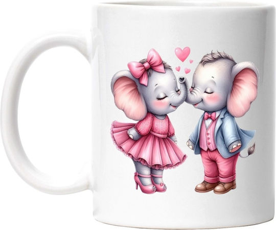 2 Elephants, Friendship, Closeness, Valentine's Day, Love, Dress, High Heels White Ceramic Mug 330ml (Personalized)