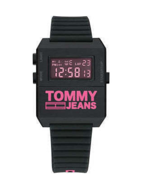 Tommy Jeans Дигитален Мъжки Часовник 42 mm На Батерия с Черна Силиконова Каишка