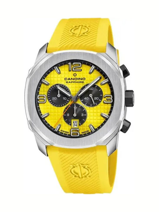 Icon Мъжки Часовник 44mm Хронограф На Батерия с Жълта Силиконова Каишка