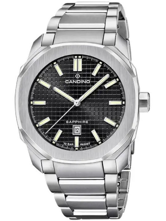 Icon Мъжки Часовник 42 mm На Батерия със Сребриста Стоманена Верижка