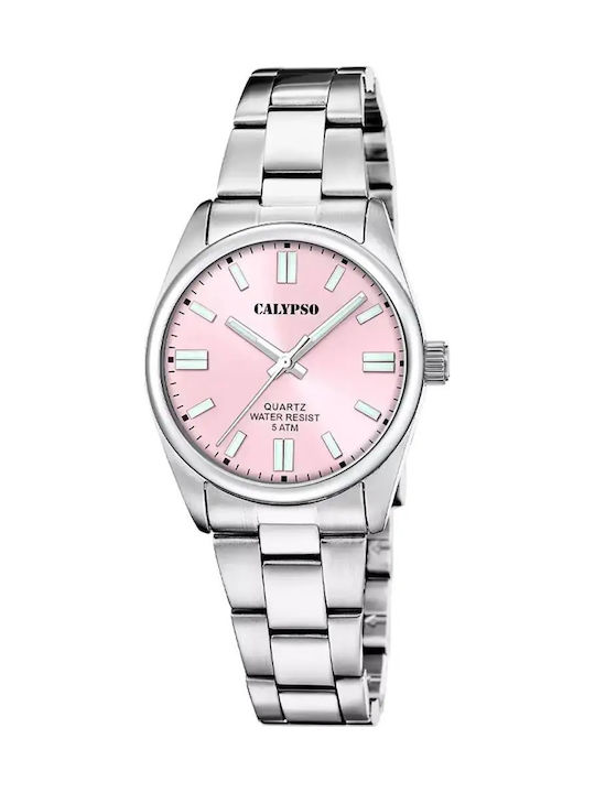 Calypso Ceas de Damă 32 mm cu Baterie și Brățară din Oțel Argintiu Calypso Ceas de Damă 32 mm cu Baterie și Brățară din Oțel Argintiu