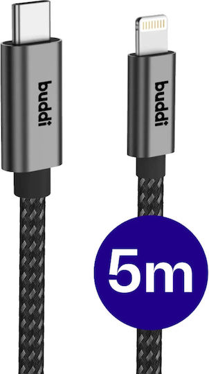 Buddi Flex USB-C to Lightning Cable 20W Μαύρο 5m
