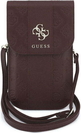 Guess Чанта за Телефон Peony 4g & Каишка на Ивици с Класически Лога Бордо Guwb6pgsu4eu