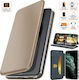 Book-style Case Motorola Moto E40 Flip Magnetic Closure Card Pocket Stand Function Eco Leather Microfiber Interior Goldy