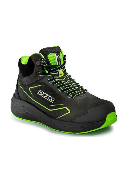 Sparco Esteban Waterproof Safety Boot Dark Grey Fluo Green S3S SR FO HRO SC CI ESD EN ISO 20345:2022+A1:2024 BTB0116B0E54
