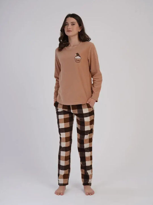Vienetta Secret Winter Women's Brown Pajama Set