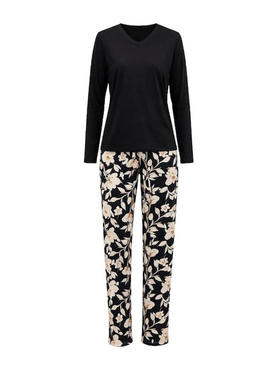 GoldenBay Winterliches Damen-Pyjama-Set Schwarz GoldenBay Winterliches Damen-Pyjama-Set Schwarz