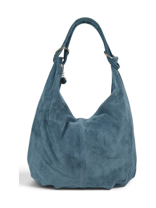 Damen-Shopper aus Leder und Wildleder in Petrol