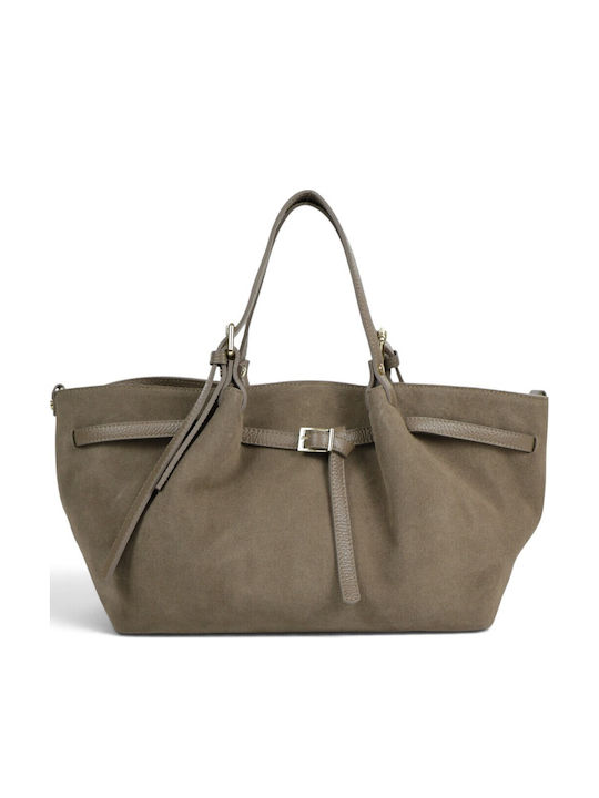 Leather Women's Shopper Bag Suede Taupe