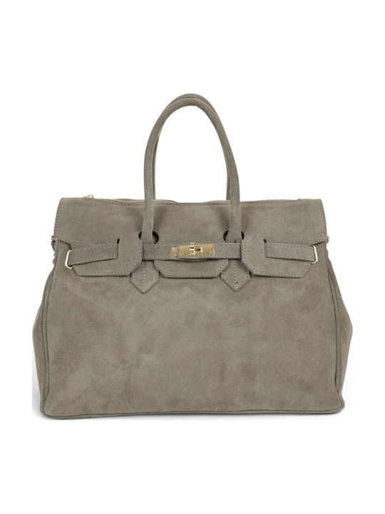 Leather Women's Satchel Bag Suede Taupe