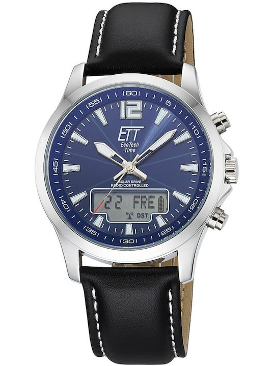 ETT Men's Watch 45mm Chronograph Solar with Black Leather Strap