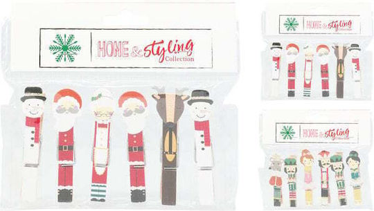 Weihnachtliche Wäscheklammern aus Holz Set mit 6 Stück in 2 Designs