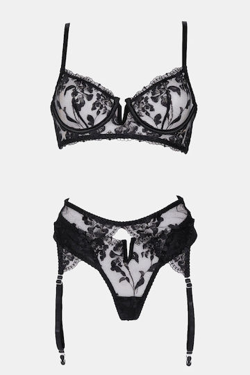 Dessous-Set Straps Strümpfe & Handschuhe Schwarz