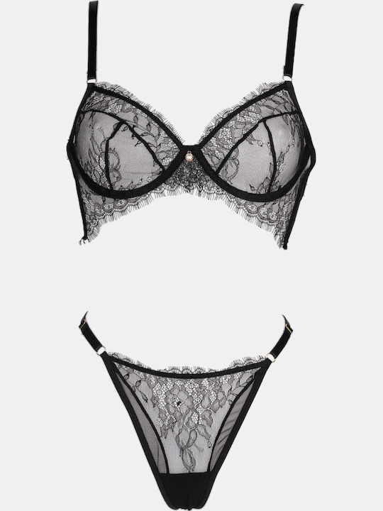 Decoro Lace Underwear Set with Black Slip