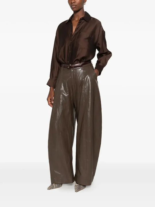 Damenhose aus Leder mit Hohem Bund Brown