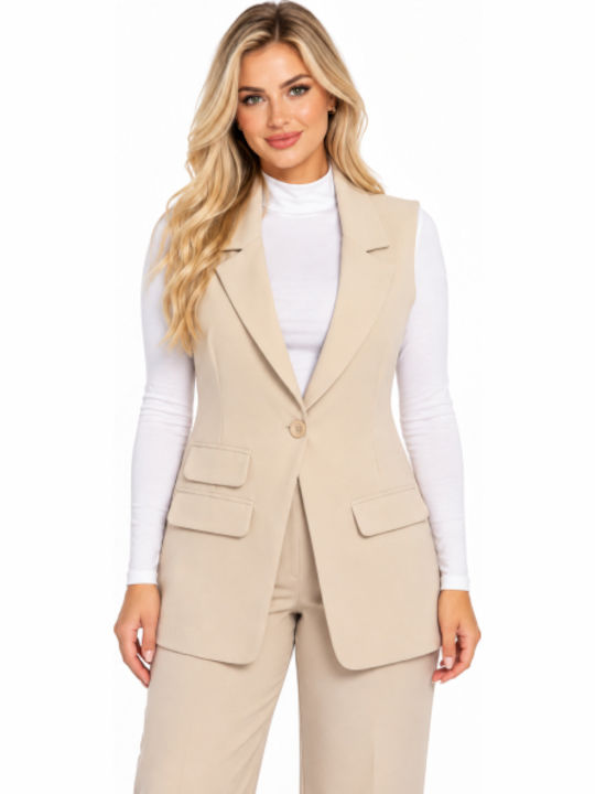 Women's Beige Vest WB-61996-27VE-Beige