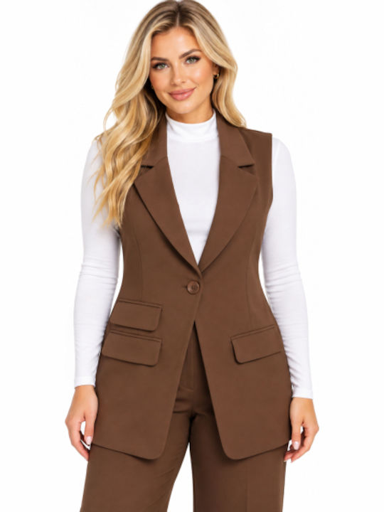 Women's Brown Vest WB-61996-27VE-Brown