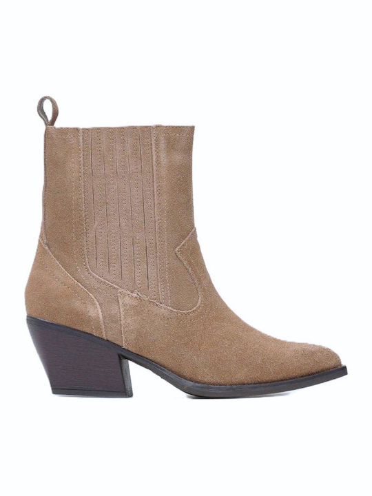 Leather Women's Cowboy Ankle Boots with High Heel Puro