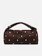 Dunkelbraune Damen-Schultertasche aus Stoff und Wildleder