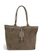 Leather Women's Shopper Bag Suede Taupe Scuro