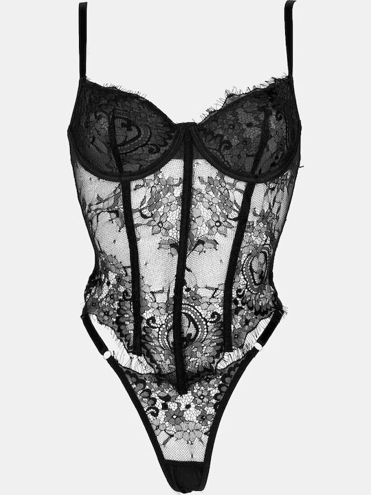 Decoro Δαντελένιο Σετ Εσωρούχων με String Μαυρο