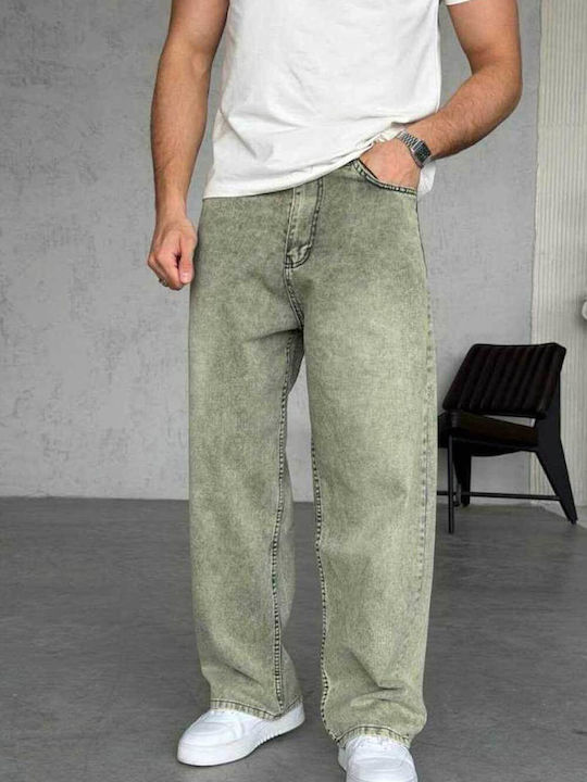 Мъжки дънки Loose Baggy Fit в цвят маслина