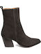 Leather Women's Ankle Boots with Medium Heel Brown